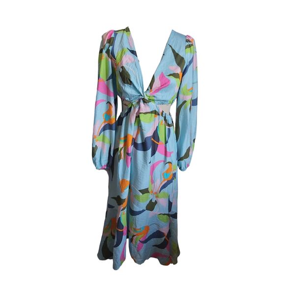 A New Day Long Sleeve Twist Cut Out Dress - XS A New Day Blue Floral Beachy Maxi - Picture 4 of 6